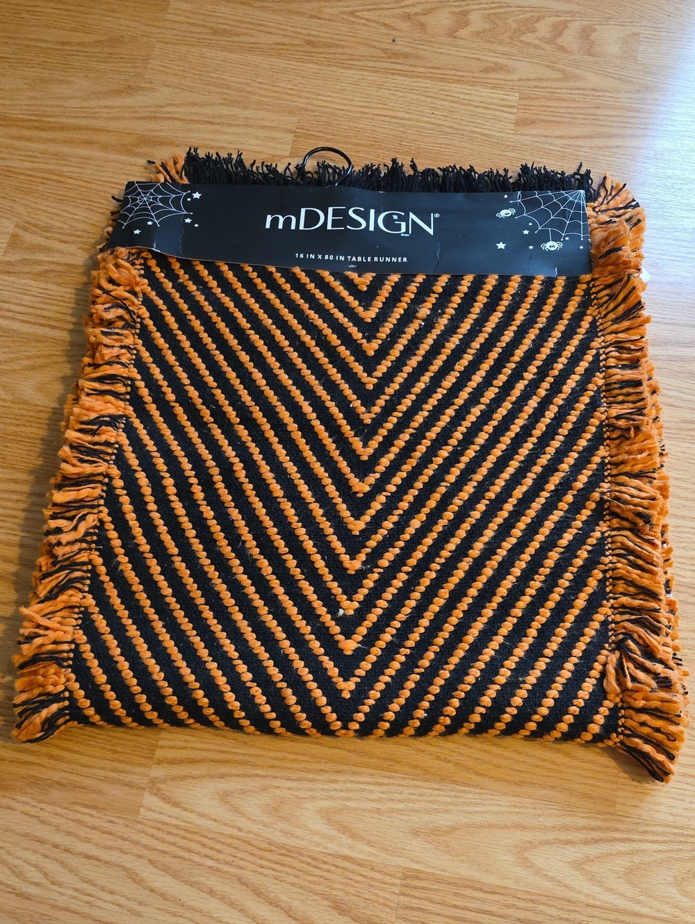 mDesign Black & Orange Fringed Table Runner